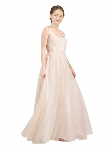 Rosa Linea A Scoop Tulle Lunga Abiti da damigella donore Online