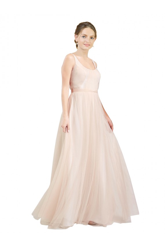 Rosa Linea A Scoop Tulle Lunga Abiti da damigella donore Online