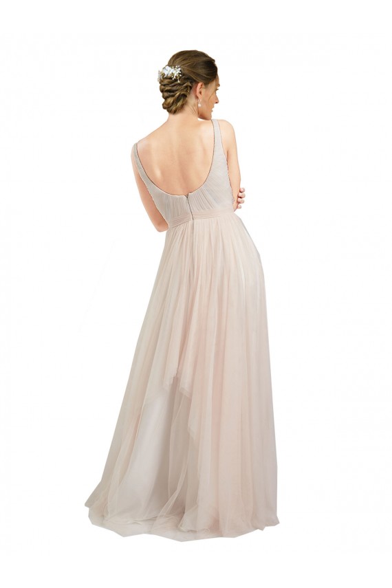 Rosa Linea A Scoop Tulle Lunga Abiti da damigella donore Online