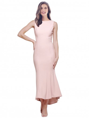 Rosa Tubino Alto Collo Midi Crespo Elastico Corto Abiti da damigella donore / Abiti da sera / Abiti da cocktail Online