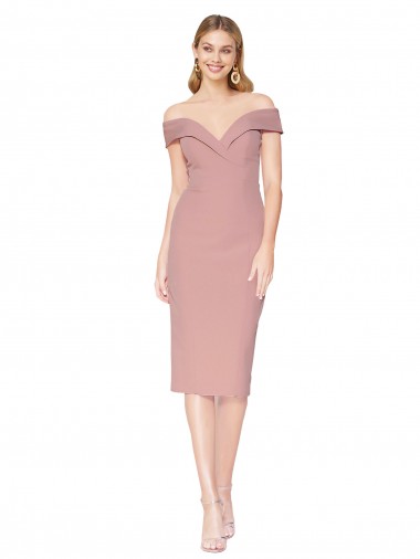 Rosa polveroso Stile sirena Al ginocchio Crespo Elastico Corto Abiti da damigella donore / Abiti da sera / Abiti da cocktail Online
