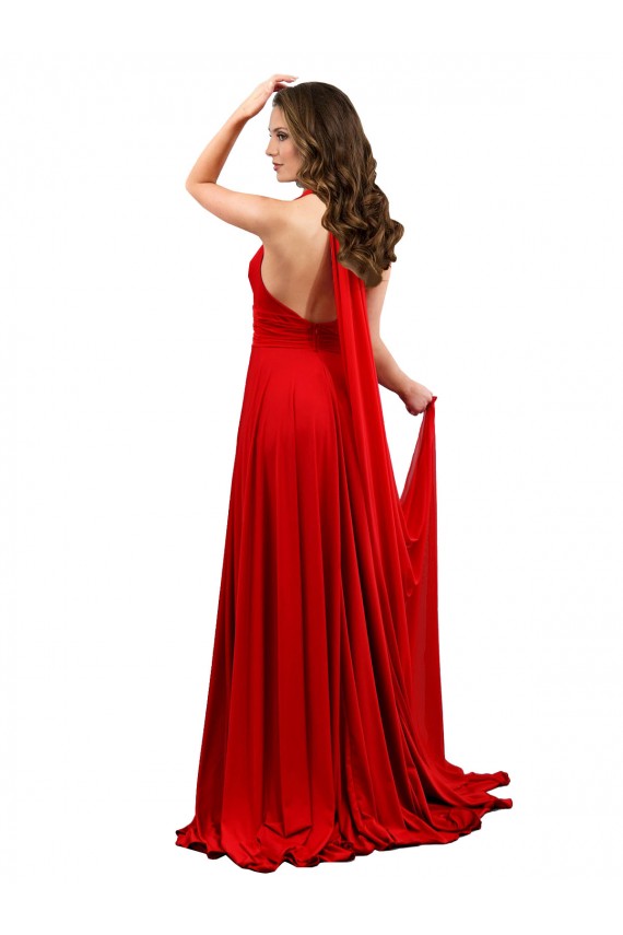 Rosso Linea A Capestro Spandex Lunga Formali Abiti da damigella donore / Abiti da sera / Abiti da ballo Online