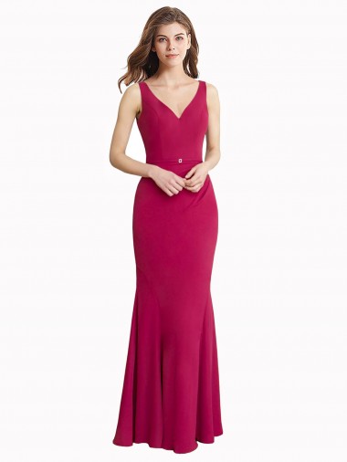 Rosso Stile sirena Alto Collo Chiffona Lunga Abiti da damigella donore / Abiti da ballo Online