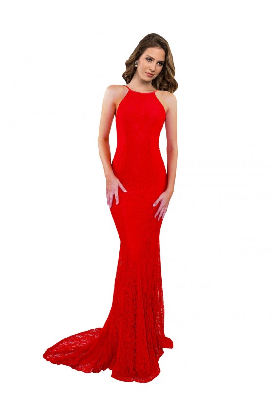 Rosso Stile sirena Alto Collo Pizzo Lunga Formali Abiti da damigella donore / Abiti da sera / Abiti da ballo Online