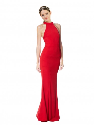 Rosso Stile sirena Capestro Alto Collo Crespo Elastico Lunga Formali Abiti da damigella donore / Abiti da sera / Abiti da ballo Online