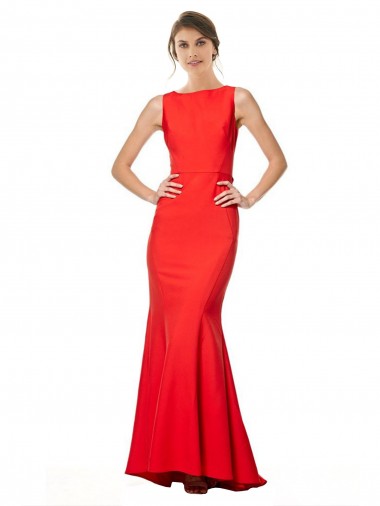 Rosso Stile sirena Capestro Alto Collo Crespo Elastico Lunga Formali Abiti da damigella donore / Abiti da sera / Abiti da ballo Online