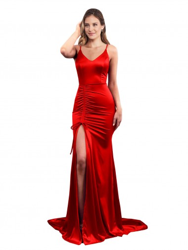 Rosso Stile sirena Innamorato Raso Elastico Lunga Formali Abiti da damigella donore / Abiti da sera / Abiti da ballo Online