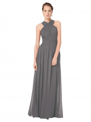 Stormy Silver Linea A Capestro Chiffona Lunga Abiti da damigella donore Online