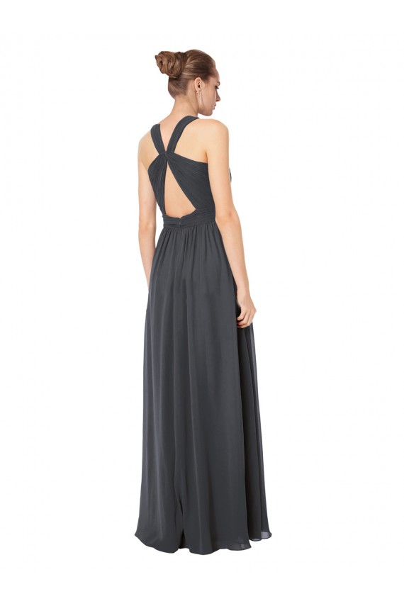 Stormy Silver Linea A Capestro Chiffona Lunga Abiti da damigella donore Online