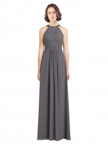 Stormy Silver Linea A Capestro Chiffona Pizzo Lunga Abiti da damigella donore Online