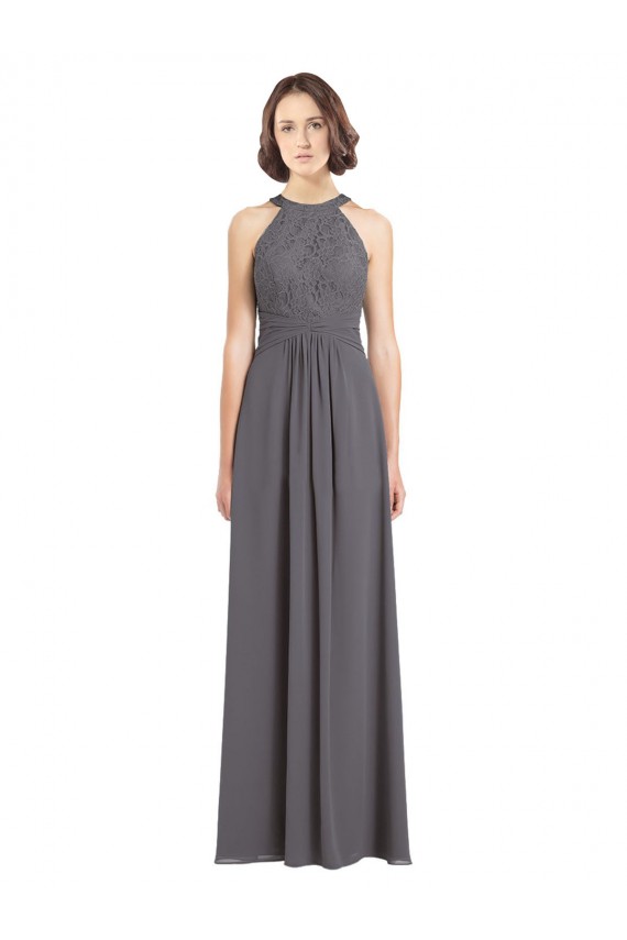 Stormy Silver Linea A Capestro Chiffona Pizzo Lunga Abiti da damigella donore Online