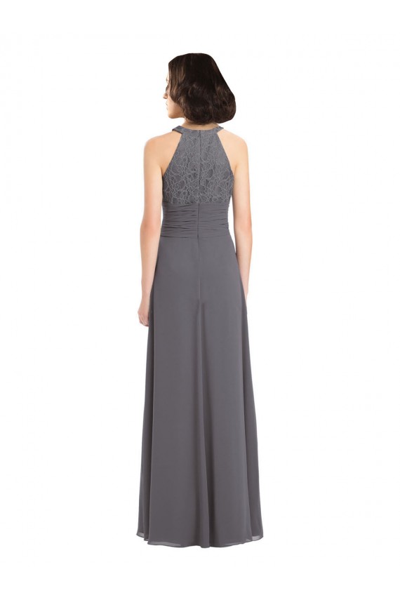 Stormy Silver Linea A Capestro Chiffona Pizzo Lunga Abiti da damigella donore Online