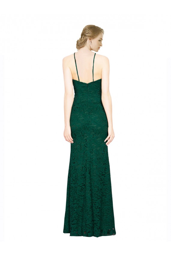 Verde Scuro Stile sirena Capestro Alto Collo Pizzo Lunga Abiti da damigella donore / Abiti da ballo Online