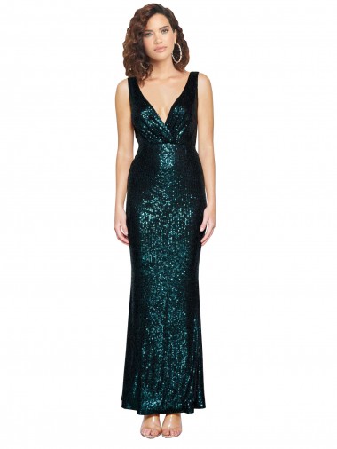 Verde Scuro Stile sirena Scollatura a V Paillettes Lunga Formali Abiti da damigella donore / Abiti da sera / Abiti da ballo Online