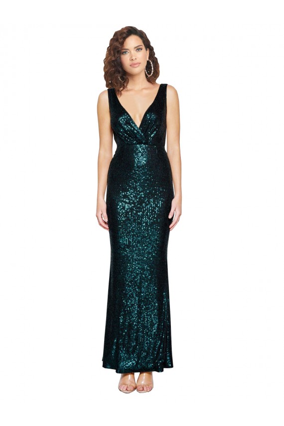 Verde Scuro Stile sirena Scollatura a V Paillettes Lunga Formali Abiti da damigella donore / Abiti da sera / Abiti da ballo Online