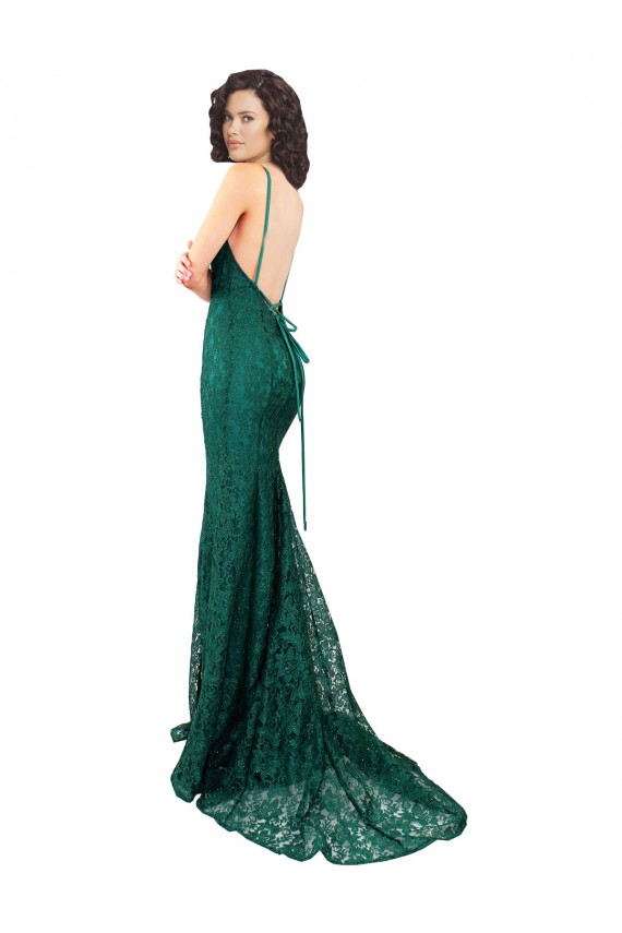 Verde Scuro Stile sirena Scollatura a V Pizzo Lunga Abiti da damigella donore / Abiti da ballo Online