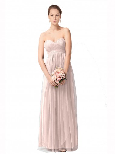 Vintage Rose Linea A Innamorato Tulle Lunga Abiti da damigella donore Online