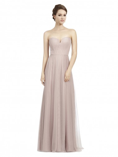 Vintage Rose Linea A Innamorato Tulle Lunga Abiti da damigella donore Online