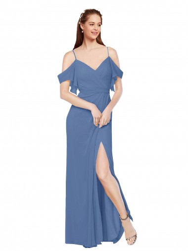 Windsor Blu Linea A Chiffona Lunga Abiti da damigella donore Online