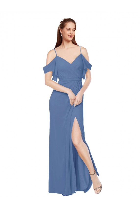 Windsor Blu Linea A Chiffona Lunga Abiti da damigella donore Online