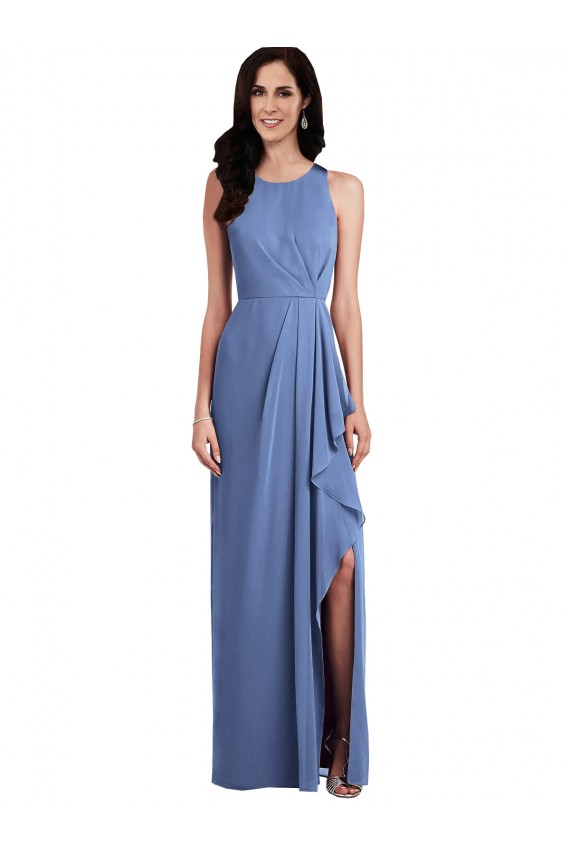 Windsor Blu Linea A Collo Gioiello Chiffona Lunga Abiti da damigella donore Online