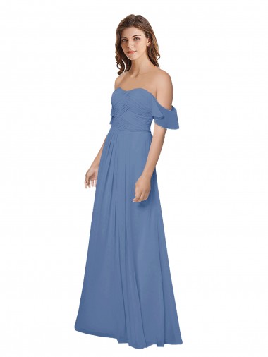 Windsor Blu Linea A Senza spalline Chiffona Lunga Abiti da damigella donore Online