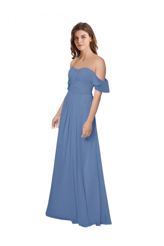 Windsor Blu Linea A Senza spalline Chiffona Lunga Abiti da damigella donore Online