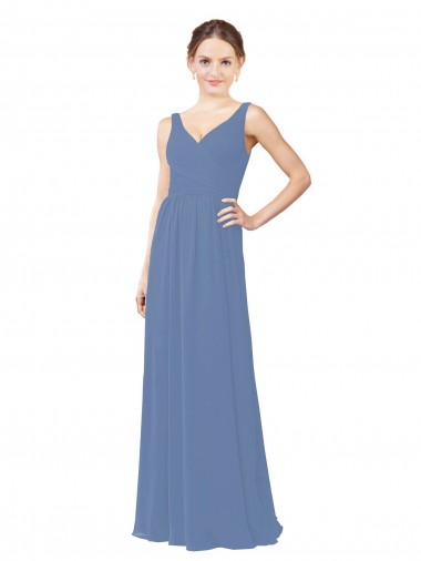 Windsor Blu Tubino Scollatura a V Chiffona Lunga Abiti da damigella donore Online