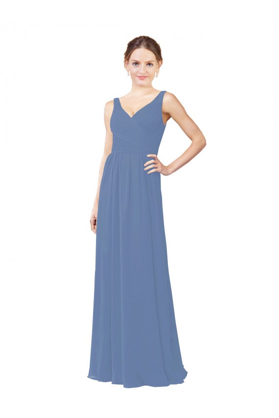 Windsor Blu Tubino Scollatura a V Chiffona Lunga Abiti da damigella donore Online