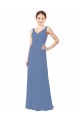 Windsor Blu Tubino Scollatura a V Chiffona Lunga Abiti da damigella donore Online