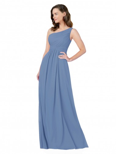 Windsor Blu Tubino Una spalla Chiffona Lunga Abiti da damigella donore Online